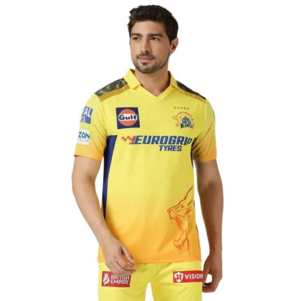 Official CSK 2024 Match Jersey – MS Dhoni (7) – Men’s Half Sleeve